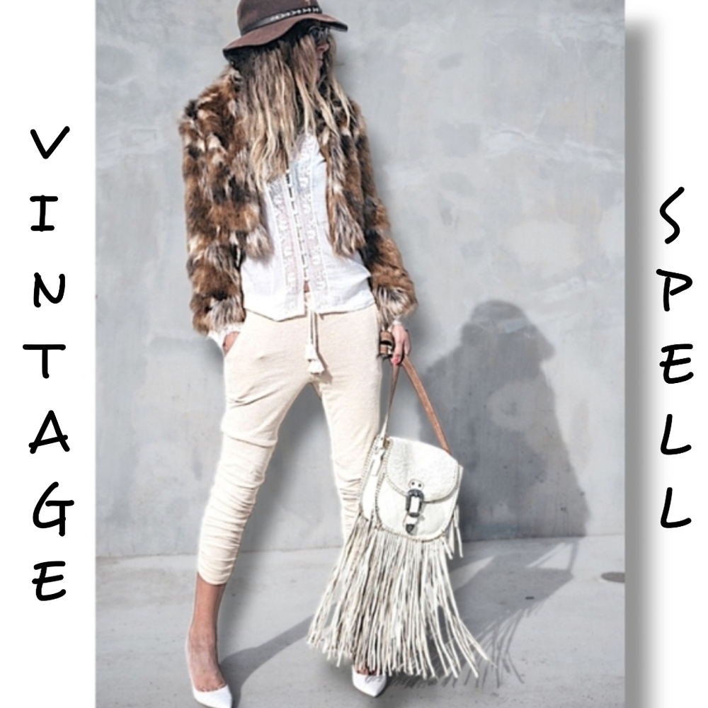 NWOT Vintage Spell Designs Neutral Brown Luxurious Faux Fur Bohemian Jacket M/L